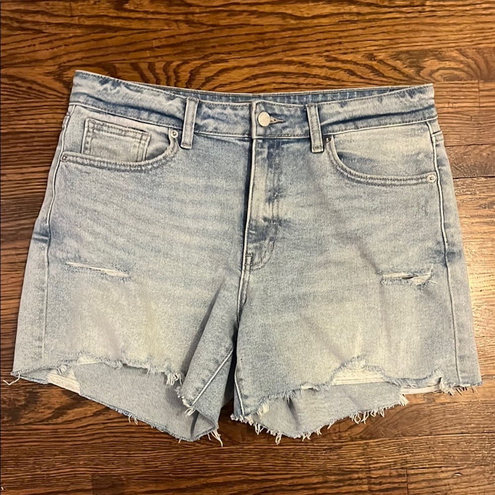 Blue Jean Shorts with Distressed Raw Hem